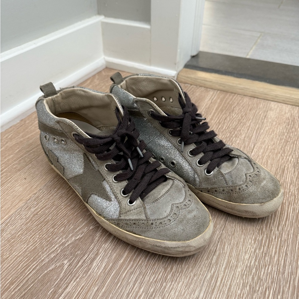 Golden Goose Silver and Gray Sneakers